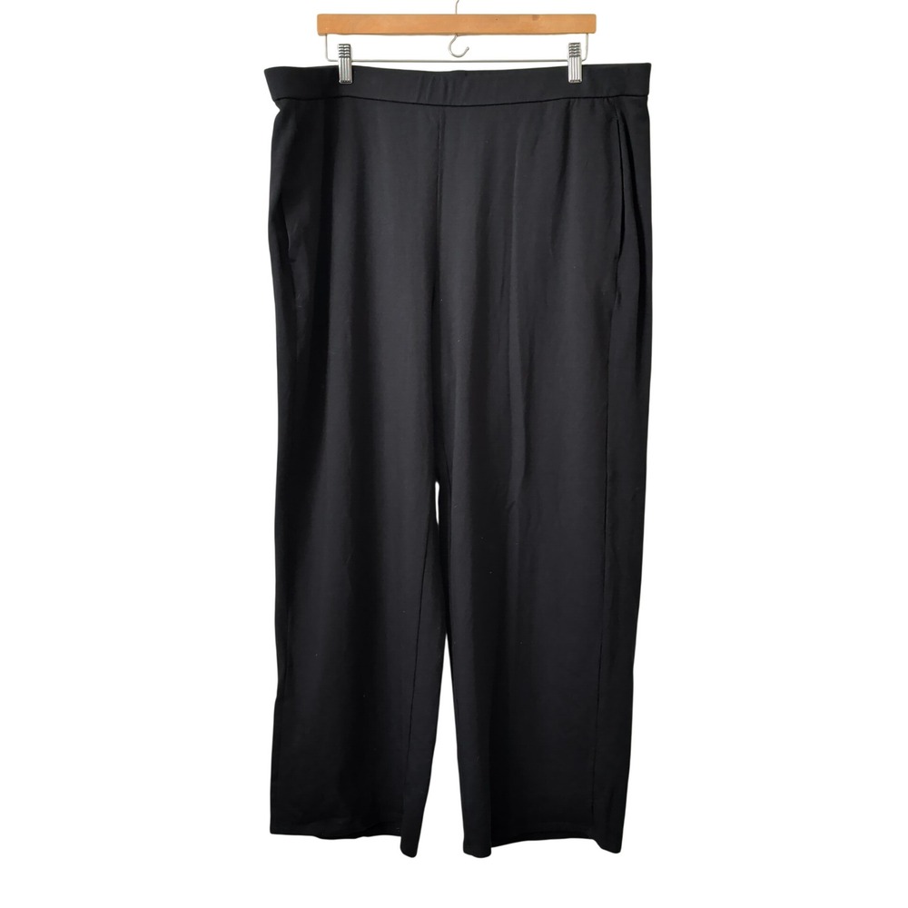 Eileen Fisher Black Cozy Brushed Terry Straight Leg Pants Plus Size 2X NWT $158